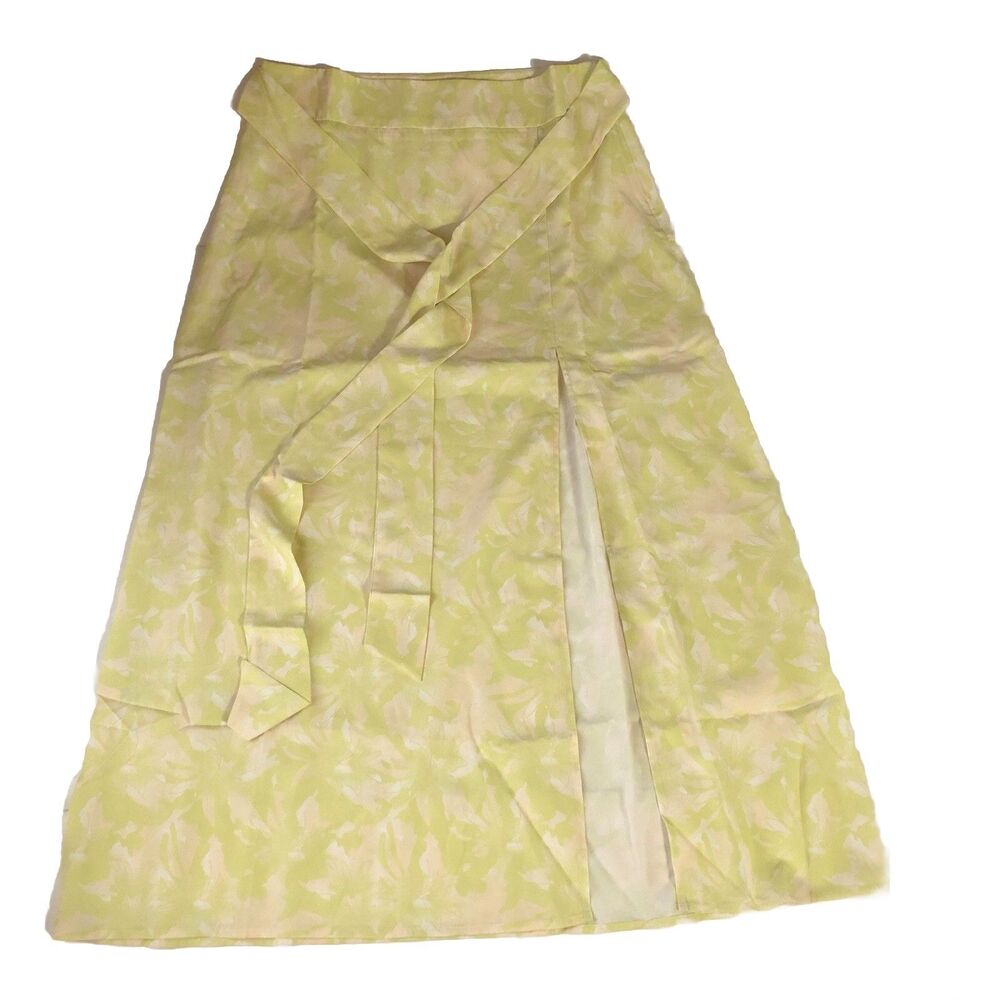 Pretty Lavish Women’s Tie Midi/maxi Skirt Slit Chartreuse Floral Size 10 NWT